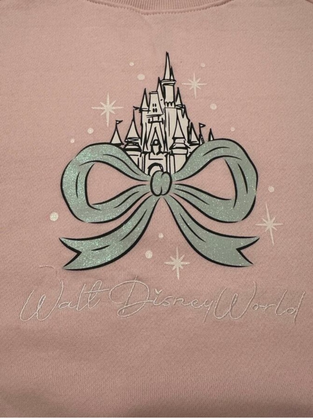NWT Disney Light Pink Crewneck Sweatshirt with Castle & Bow